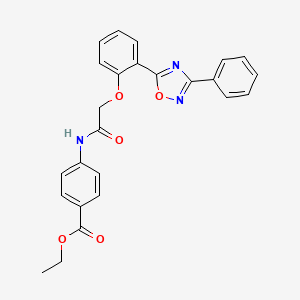 molecular formula C25H21N3O5 B7716066 Ethyl 4-{2-[2-(3-phenyl-1,2,4-oxadiazol-5-YL)phenoxy]acetamido}benzoate 