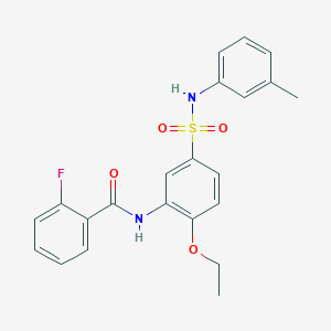 molecular formula C22H21FN2O4S B7716847 N-{2-ethoxy-5-[(3-methylphenyl)sulfamoyl]phenyl}-2-fluorobenzamide 