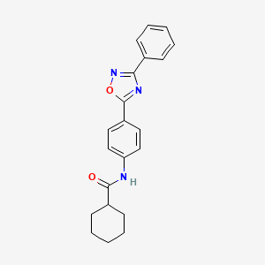 molecular formula C21H21N3O2 B7716878 N-[4-(3-phenyl-1,2,4-oxadiazol-5-yl)phenyl]cyclohexanecarboxamide 