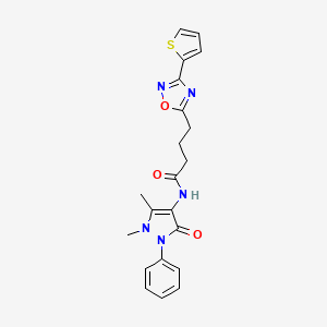molecular formula C21H21N5O3S B7717164 N-(1,5-Dimethyl-3-oxo-2-phenyl-2,3-dihydro-1H-pyrazol-4-YL)-4-[3-(thiophen-2-YL)-1,2,4-oxadiazol-5-YL]butanamide 