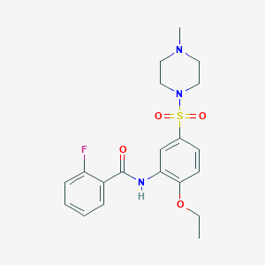 molecular formula C20H24FN3O4S B7717373 N-{2-ethoxy-5-[(4-methylpiperazin-1-yl)sulfonyl]phenyl}-2-fluorobenzamide 