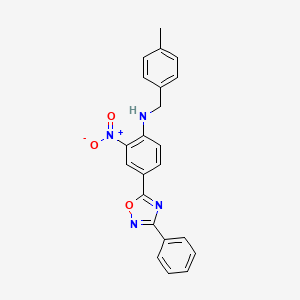 molecular formula C22H18N4O3 B7717678 N-[(4-methylphenyl)methyl]-2-nitro-4-(3-phenyl-1,2,4-oxadiazol-5-yl)aniline 