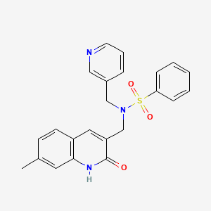 molecular formula C23H21N3O3S B7717876 N-((2-hydroxy-7-methylquinolin-3-yl)methyl)-N-(pyridin-3-ylmethyl)benzenesulfonamide 