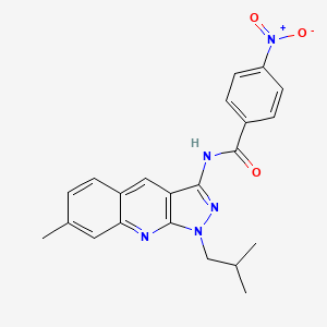 molecular formula C22H21N5O3 B7718685 N-(1-isobutyl-7-methyl-1H-pyrazolo[3,4-b]quinolin-3-yl)-4-nitrobenzamide 