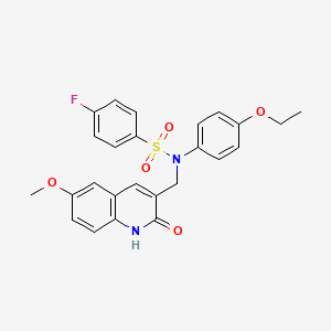 molecular formula C25H23FN2O5S B7718805 N-(4-ethoxyphenyl)-4-fluoro-N-((2-hydroxy-6-methoxyquinolin-3-yl)methyl)benzenesulfonamide 
