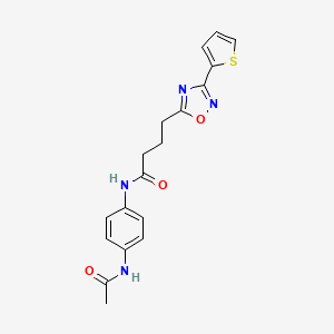 molecular formula C18H18N4O3S B7719027 N-[4-(acetylamino)phenyl]-4-[3-(thiophen-2-yl)-1,2,4-oxadiazol-5-yl]butanamide 