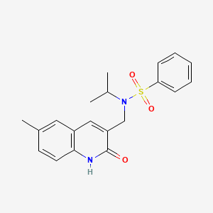 molecular formula C20H22N2O3S B7719468 N-[(2-HYDROXY-6-METHYLQUINOLIN-3-YL)METHYL]-N-(PROPAN-2-YL)BENZENESULFONAMIDE 