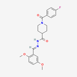 molecular formula C22H24FN3O4 B7719552 N-[(E)-(2,5-dimethoxyphenyl)methylideneamino]-1-(4-fluorobenzoyl)piperidine-4-carboxamide 