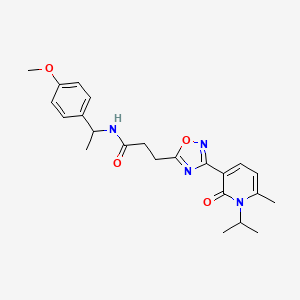 molecular formula C23H28N4O4 B7720093 N-[1-(4-Methoxyphenyl)ethyl]-3-{3-[6-methyl-2-oxo-1-(propan-2-YL)-1,2-dihydropyridin-3-YL]-1,2,4-oxadiazol-5-YL}propanamide 