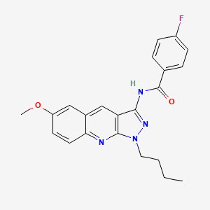 molecular formula C22H21FN4O2 B7720261 N-(1-butyl-6-methoxy-1H-pyrazolo[3,4-b]quinolin-3-yl)-4-fluorobenzamide 