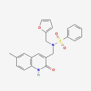 molecular formula C22H20N2O4S B7720399 N-(furan-2-ylmethyl)-N-((2-hydroxy-6-methylquinolin-3-yl)methyl)benzenesulfonamide 