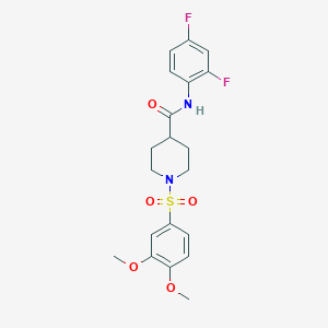 molecular formula C20H22F2N2O5S B7720477 N-(2,4-difluorophenyl)-1-((3,4-dimethoxyphenyl)sulfonyl)piperidine-4-carboxamide 