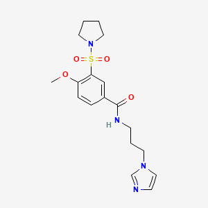 molecular formula C18H24N4O4S B7720828 N-[3-(1H-imidazol-1-yl)propyl]-4-methoxy-3-(pyrrolidin-1-ylsulfonyl)benzamide 