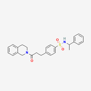 molecular formula C26H28N2O3S B7720915 4-(3-(3,4-dihydroisoquinolin-2(1H)-yl)-3-oxopropyl)-N-(1-phenylethyl)benzenesulfonamide 