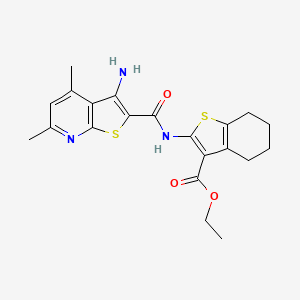 molecular formula C21H23N3O3S2 B7721782 ETHYL 2-{3-AMINO-4,6-DIMETHYLTHIENO[2,3-B]PYRIDINE-2-AMIDO}-4,5,6,7-TETRAHYDRO-1-BENZOTHIOPHENE-3-CARBOXYLATE 