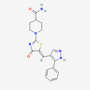 molecular formula C19H19N5O2S B7726503 1-[(5Z)-4-oxo-5-[(5-phenyl-1H-pyrazol-4-yl)methylidene]-1,3-thiazol-2-yl]piperidine-4-carboxamide 
