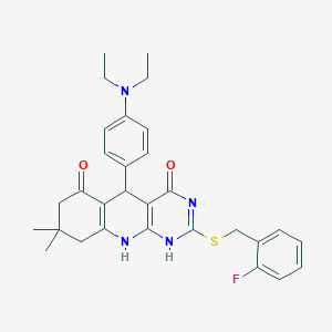 molecular formula C30H33FN4O2S B7726627 5-[4-(diethylamino)phenyl]-2-[(2-fluorophenyl)methylsulfanyl]-8,8-dimethyl-5,7,9,10-tetrahydro-1H-pyrimido[4,5-b]quinoline-4,6-dione 