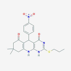 molecular formula C22H24N4O4S B7727804 8,8-dimethyl-5-(4-nitrophenyl)-2-propylsulfanyl-5,7,9,10-tetrahydro-1H-pyrimido[4,5-b]quinoline-4,6-dione 