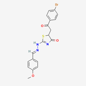 molecular formula C19H16BrN3O3S B7727881 5-[2-(4-bromophenyl)-2-oxoethyl]-2-[(2E)-2-[(4-methoxyphenyl)methylidene]hydrazinyl]-1,3-thiazol-4-one 