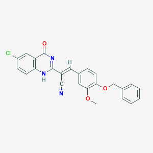 molecular formula C25H18ClN3O3 B7728152 (E)-2-(6-chloro-4-oxo-1H-quinazolin-2-yl)-3-(3-methoxy-4-phenylmethoxyphenyl)prop-2-enenitrile 