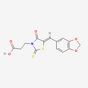 molecular formula C14H11NO5S2 B7728813 3-[(5Z)-5-[(2H-1,3-BENZODIOXOL-5-YL)METHYLIDENE]-4-OXO-2-SULFANYLIDENE-1,3-THIAZOLIDIN-3-YL]PROPANOIC ACID 