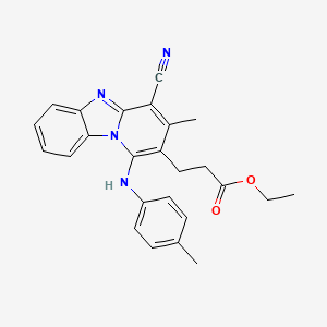 molecular formula C25H24N4O2 B7729420 ETHYL 3-[4-CYANO-3-METHYL-1-(4-TOLUIDINO)PYRIDO[1,2-A][1,3]BENZIMIDAZOL-2-YL]PROPANOATE 
