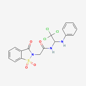molecular formula C17H14Cl3N3O4S B7729802 N-(1-anilino-2,2,2-trichloroethyl)-2-(1,1-dioxido-3-oxo-1,2-benzisothiazol-2(3H)-yl)acetamide 