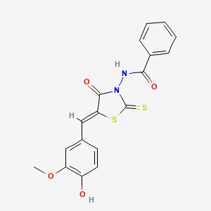 molecular formula C18H14N2O4S2 B7729840 N-[(5Z)-5-[(4-hydroxy-3-methoxyphenyl)methylidene]-4-oxo-2-sulfanylidene-1,3-thiazolidin-3-yl]benzamide 