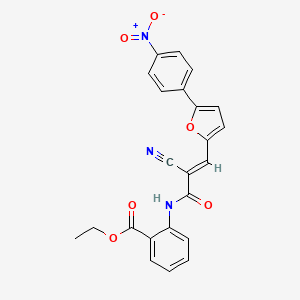 molecular formula C23H17N3O6 B7730397 ETHYL 2-[(2E)-2-CYANO-3-[5-(4-NITROPHENYL)FURAN-2-YL]PROP-2-ENAMIDO]BENZOATE 