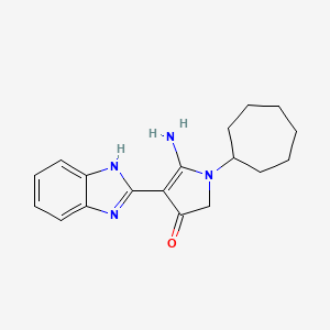molecular formula C18H22N4O B7732024 5-amino-4-(1H-benzimidazol-2-yl)-1-cycloheptyl-2H-pyrrol-3-one 
