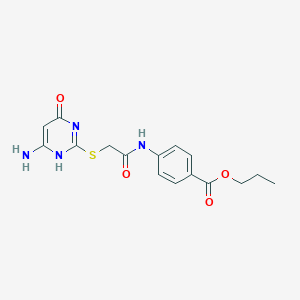 molecular formula C16H18N4O4S B7735459 propyl 4-[[2-[(6-amino-4-oxo-1H-pyrimidin-2-yl)sulfanyl]acetyl]amino]benzoate 