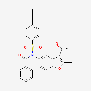 molecular formula C28H27NO5S B7735636 N-(3-ACETYL-2-METHYL-1-BENZOFURAN-5-YL)-N-(4-TERT-BUTYLBENZENESULFONYL)BENZAMIDE 