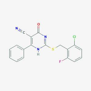 molecular formula C18H11ClFN3OS B7735711 2-[(2-chloro-6-fluorophenyl)methylsulfanyl]-4-oxo-6-phenyl-1H-pyrimidine-5-carbonitrile 