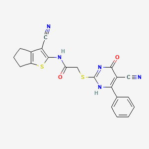 molecular formula C21H15N5O2S2 B7735712 N-(3-cyano-5,6-dihydro-4H-cyclopenta[b]thiophen-2-yl)-2-[(5-cyano-4-oxo-6-phenyl-1H-pyrimidin-2-yl)sulfanyl]acetamide 