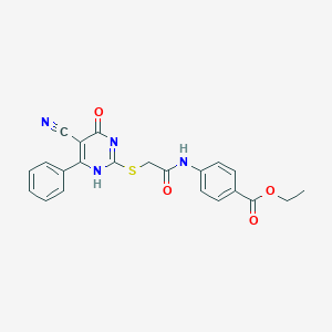 molecular formula C22H18N4O4S B7735743 ethyl 4-[[2-[(5-cyano-4-oxo-6-phenyl-1H-pyrimidin-2-yl)sulfanyl]acetyl]amino]benzoate 