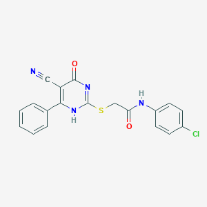 molecular formula C19H13ClN4O2S B7735756 N-(4-chlorophenyl)-2-[(5-cyano-4-oxo-6-phenyl-1H-pyrimidin-2-yl)sulfanyl]acetamide 