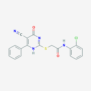 molecular formula C19H13ClN4O2S B7735773 N-(2-chlorophenyl)-2-[(5-cyano-4-oxo-6-phenyl-1H-pyrimidin-2-yl)sulfanyl]acetamide 
