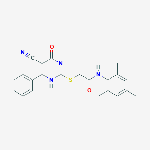 molecular formula C22H20N4O2S B7735812 2-[(5-cyano-4-oxo-6-phenyl-1H-pyrimidin-2-yl)sulfanyl]-N-(2,4,6-trimethylphenyl)acetamide 