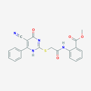 molecular formula C21H16N4O4S B7735838 methyl 2-[[2-[(5-cyano-4-oxo-6-phenyl-1H-pyrimidin-2-yl)sulfanyl]acetyl]amino]benzoate 
