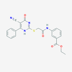 molecular formula C22H18N4O4S B7735845 ethyl 3-[[2-[(5-cyano-4-oxo-6-phenyl-1H-pyrimidin-2-yl)sulfanyl]acetyl]amino]benzoate 