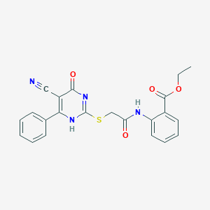 molecular formula C22H18N4O4S B7735867 ethyl 2-[[2-[(5-cyano-4-oxo-6-phenyl-1H-pyrimidin-2-yl)sulfanyl]acetyl]amino]benzoate 