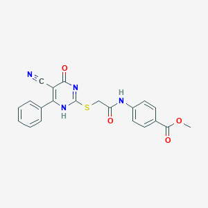 molecular formula C21H16N4O4S B7735874 methyl 4-[[2-[(5-cyano-4-oxo-6-phenyl-1H-pyrimidin-2-yl)sulfanyl]acetyl]amino]benzoate 