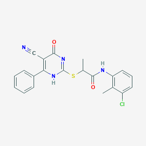 molecular formula C21H17ClN4O2S B7735898 N-(3-chloro-2-methylphenyl)-2-[(5-cyano-4-oxo-6-phenyl-1H-pyrimidin-2-yl)sulfanyl]propanamide 