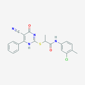 molecular formula C21H17ClN4O2S B7735909 N-(3-chloro-4-methylphenyl)-2-[(5-cyano-4-oxo-6-phenyl-1H-pyrimidin-2-yl)sulfanyl]propanamide 