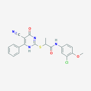 molecular formula C21H17ClN4O3S B7735922 N-(3-chloro-4-methoxyphenyl)-2-[(5-cyano-4-oxo-6-phenyl-1H-pyrimidin-2-yl)sulfanyl]propanamide 