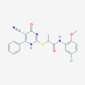 molecular formula C21H17ClN4O3S B7735926 N-(5-chloro-2-methoxyphenyl)-2-[(5-cyano-4-oxo-6-phenyl-1H-pyrimidin-2-yl)sulfanyl]propanamide 