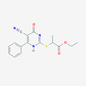 molecular formula C16H15N3O3S B7735970 ethyl 2-[(5-cyano-4-oxo-6-phenyl-1H-pyrimidin-2-yl)sulfanyl]propanoate 