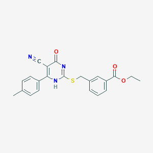 molecular formula C22H19N3O3S B7735979 ethyl 3-[[5-cyano-6-(4-methylphenyl)-4-oxo-1H-pyrimidin-2-yl]sulfanylmethyl]benzoate 