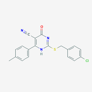 molecular formula C19H14ClN3OS B7736013 2-[(4-chlorophenyl)methylsulfanyl]-6-(4-methylphenyl)-4-oxo-1H-pyrimidine-5-carbonitrile 
