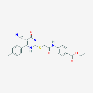 molecular formula C23H20N4O4S B7736089 ethyl 4-[[2-[[5-cyano-6-(4-methylphenyl)-4-oxo-1H-pyrimidin-2-yl]sulfanyl]acetyl]amino]benzoate 